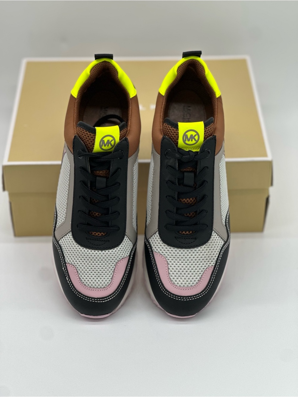 Michael Kors Women's Multi-Panel Sneakers - Black, Pink, Neon Yellow - Picture 3 of 10